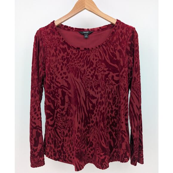 Velvet Burnout Medium Long Sleeve Red Top Animal Print Vera Wang Whimsygoth - Picture 1 of 4
